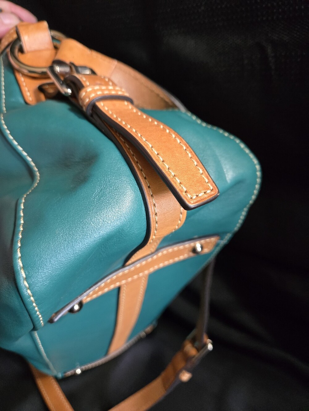 Dooney & Bourke Teal Green Florentine Leather Presley Shoulder Bag EUC - Picture 5 of 14